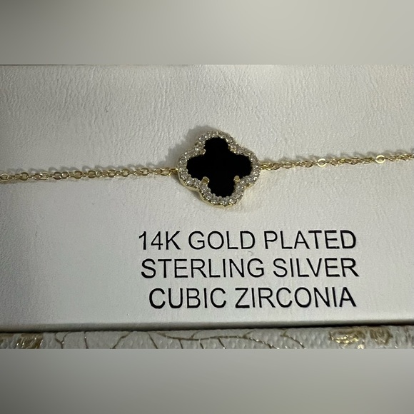 New Rachel Zoe 14K Gold Plated 4 Leaf Cubic Zirconia Black & Gold Bracel… - Picture 14 of 16